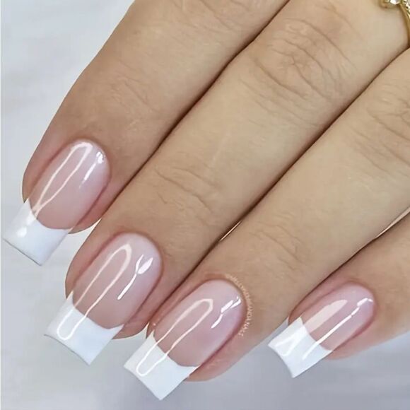 24pcs Square Press On Nails Medium White, Brown or Silver French Fake Nails - Picture 1 of 17